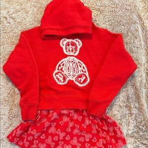 Palm Angels Vibrant Red Kids Hoodie Dress with Bear Motif